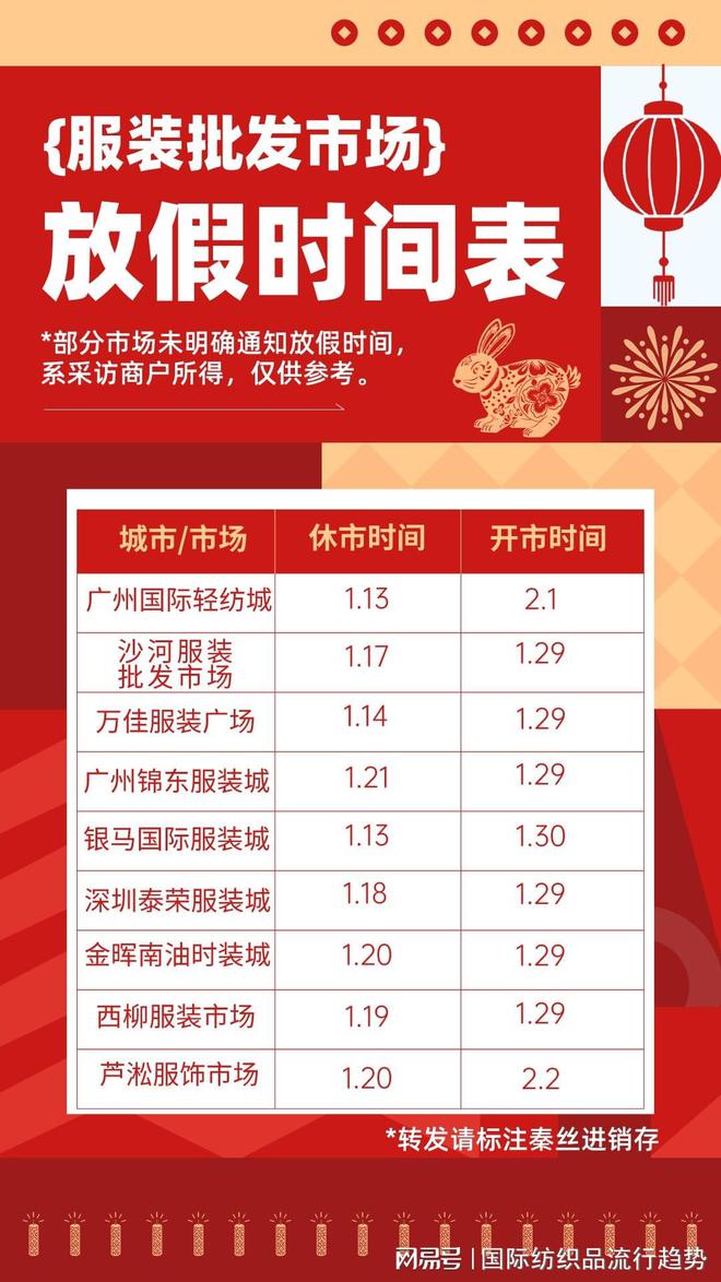 CQ9电子 CQ9传奇电子别跑空了！全国服装批发市场放假时间新鲜出炉！