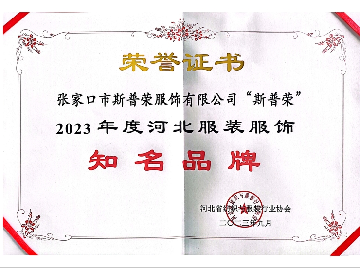 CQ9电子 CQ9传奇电子钦家平台合伙人斯普荣学生装荣获″2023年度河北服装服饰知名品牌荣誉称号(图3)